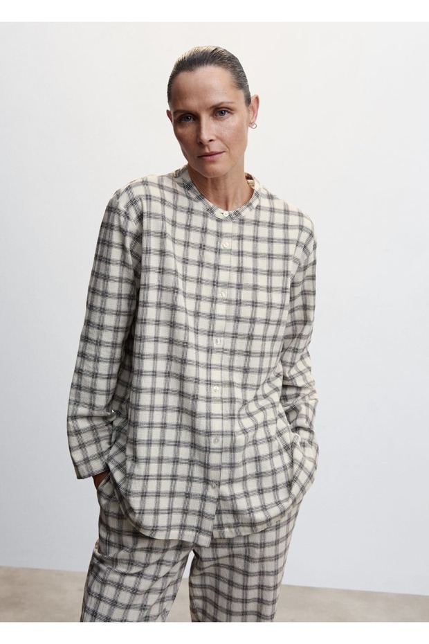 Kareli Pamuklu Pijama Üstü - 1