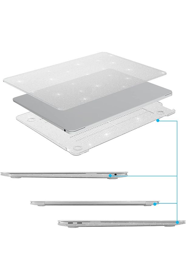 Macbook Air 13 M1 2020 Simli Star Parlak Şeffaf 360° Kapak Kılıf 13.3 A2337 A2179 A1932 Uyumlu - 4