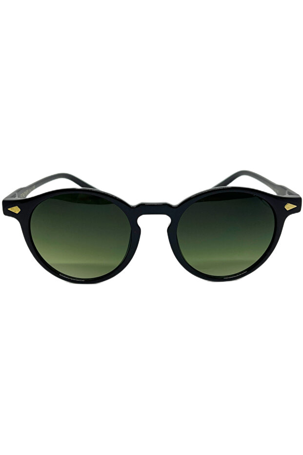 Lea Unisex Sunglasses Black Frame with Round Green Glass