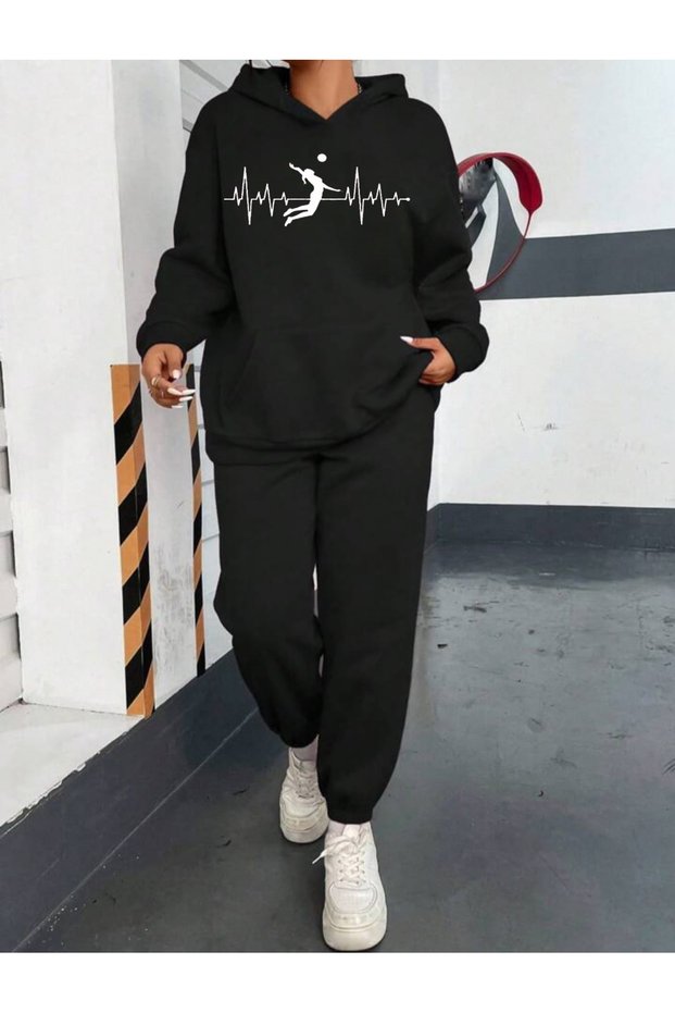 Volleyball National Team Sultans of the Net Black Bottom Top Hooded Set Oversize Tracksuit Boyfirend