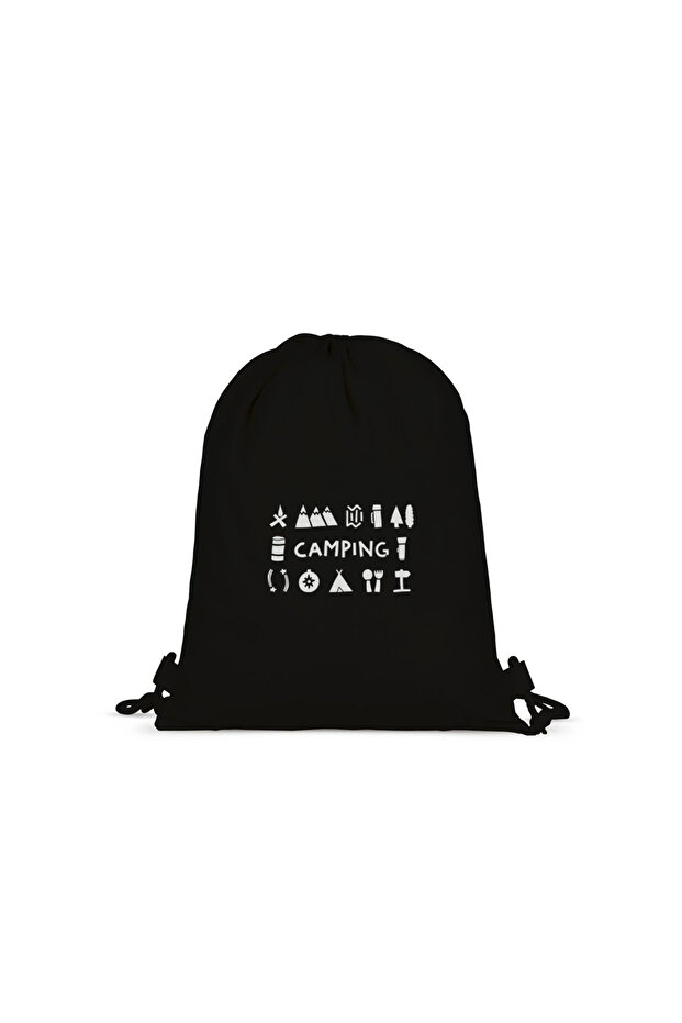 Camping Theme Printed Drawstring Backpack - 1