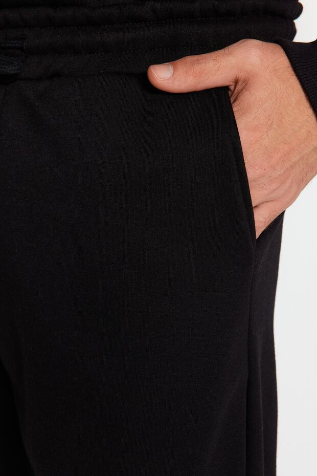 Czarna bluza z kapturem oversize/luźny krój, polarowa podszewka/ciepła bluza dresowa TMNAW24EM00002 - 7