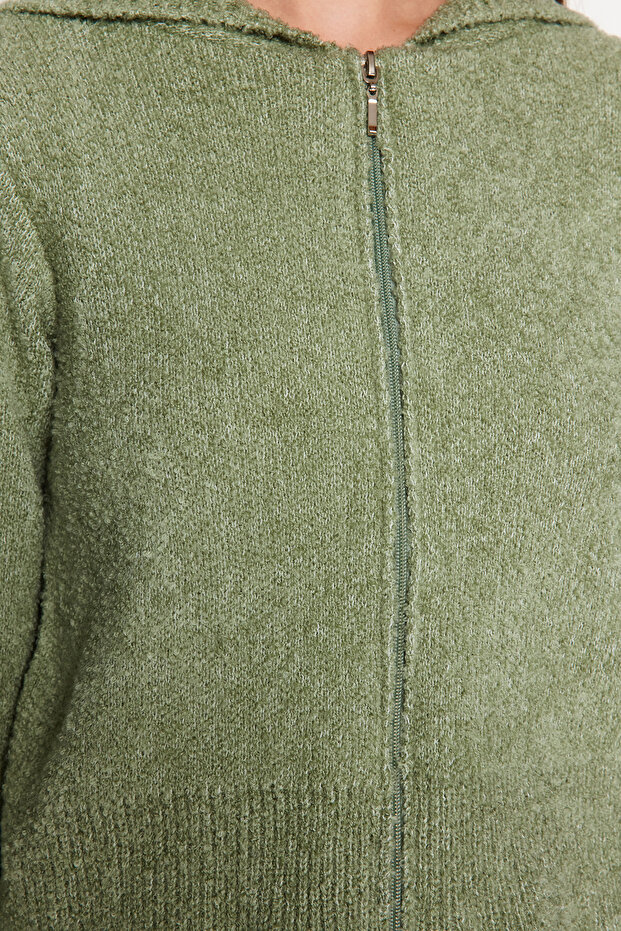 Mint Crop Kapüşonlu Dokulu Fermuarlı Triko Hırka TWOAW24HI00370 - 4