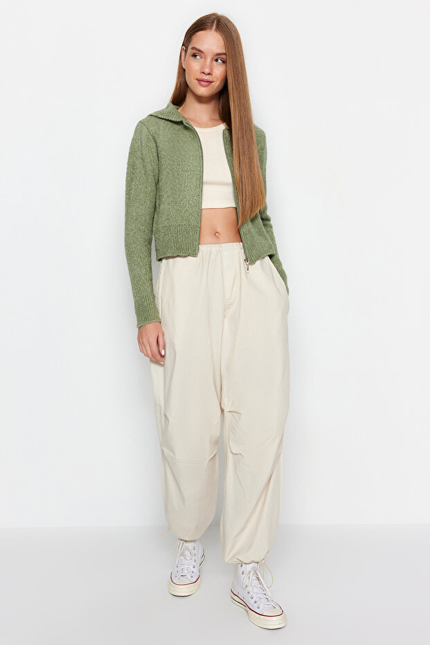 Mint Crop Kapüşonlu Dokulu Fermuarlı Triko Hırka TWOAW24HI00370 - 3
