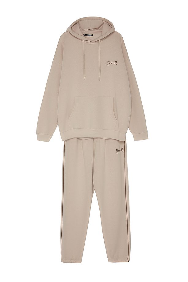 Taş Oversize/Geniş Kesim Kapüşonlu Nakışlı Sıcak Tutan Sweatshirt Eşofman Takım TMNAW24EM00000 - 7