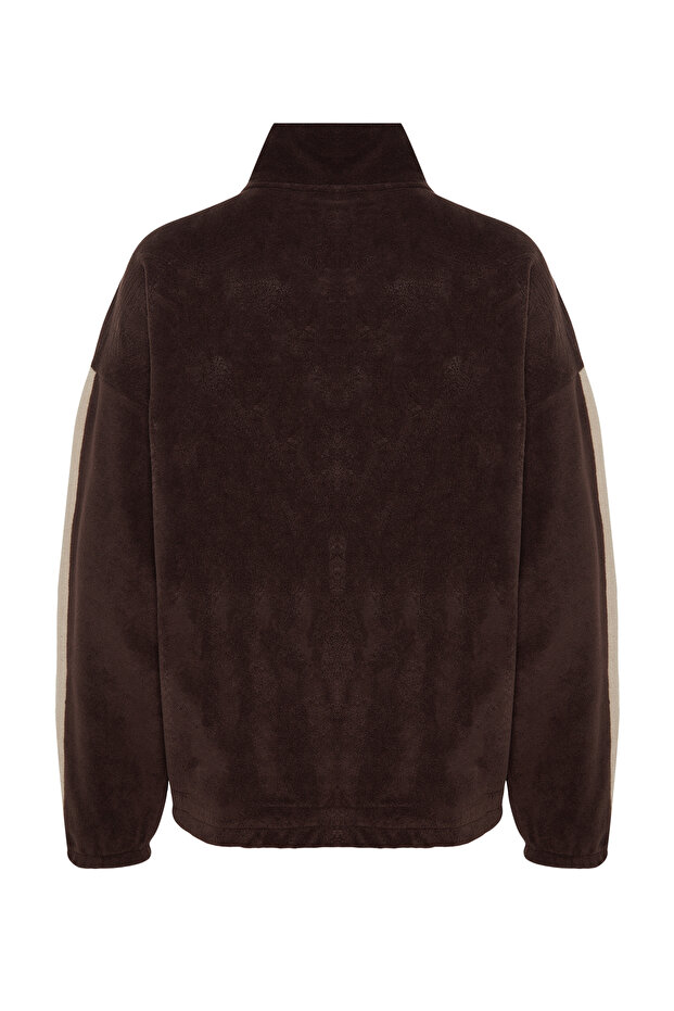 Kahverengi Unisex Oversize/Geniş Kesim Dik Yaka Anti-pilling Polar Sweatshirt TMNAW24SW00034 - 7