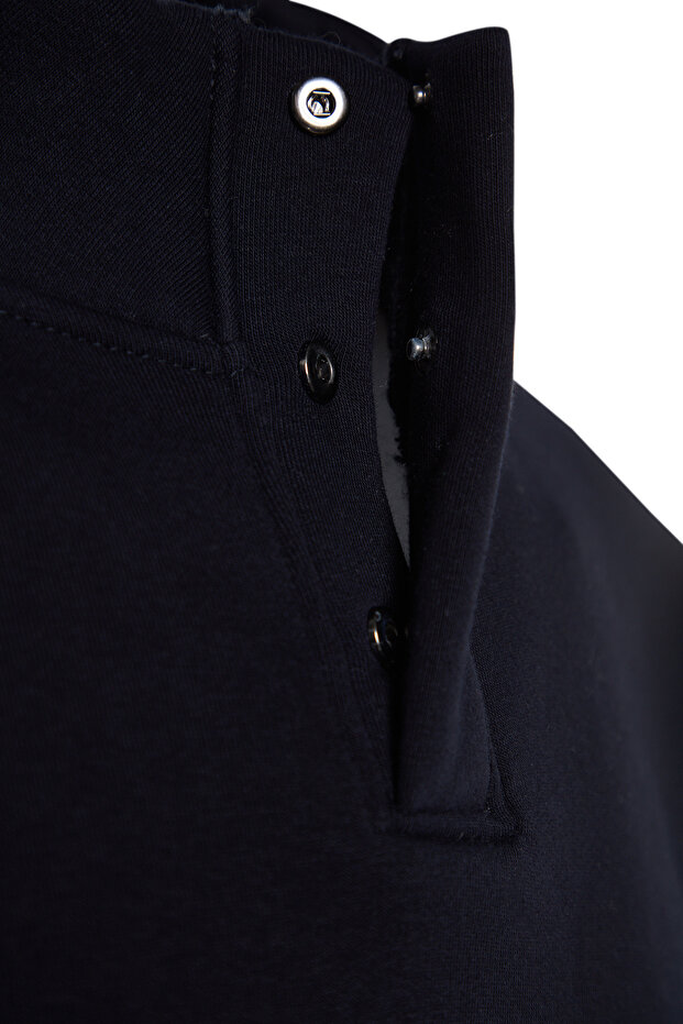 Lacivert Oversize/Geniş Kesim Dik Yaka Renk Bloklu İçi Polar/Sıcak Tutan Sweatshirt TMNAW24SW00160 - 7