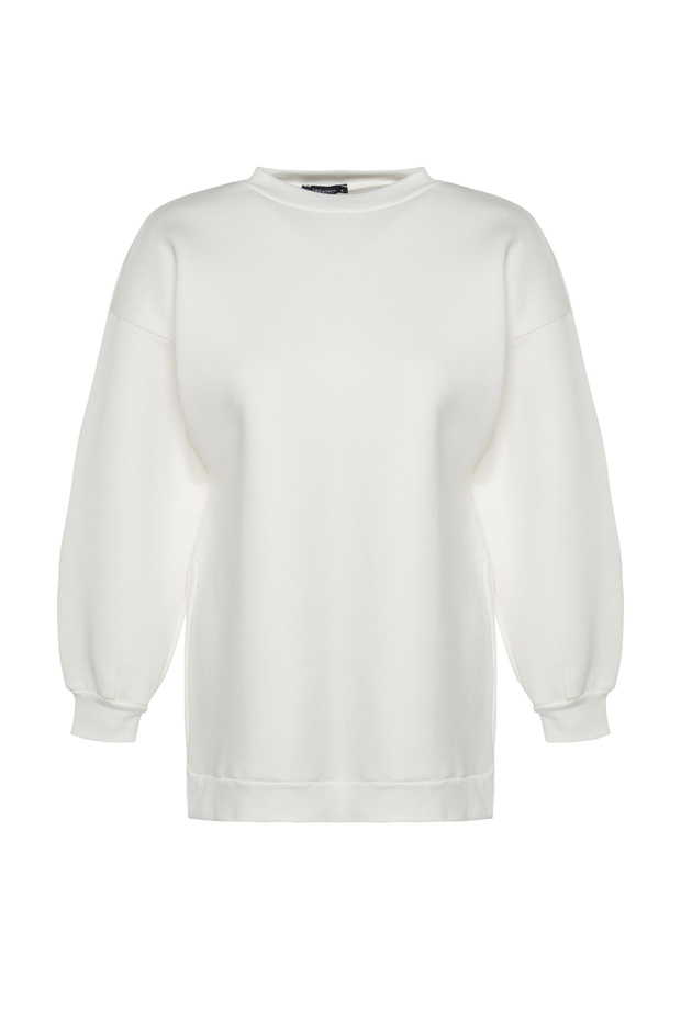 Bluza z dzianiny typu oversize/szeroki ecru, z rozcięciem i szczegółowym grubym polarem wewnątrz TWOAW23SW00195 - 6