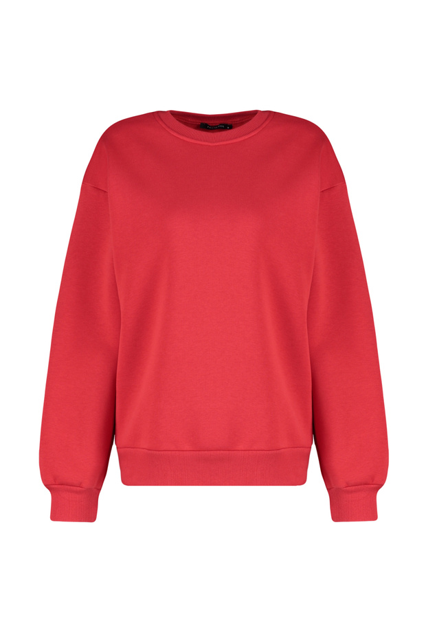 Kırmızı Oversize/Rahat Kesim Basic Bisiklet Yaka Kalın/İçi polarlı Örme Sweatshirt TWOAW24SW00102 - 8