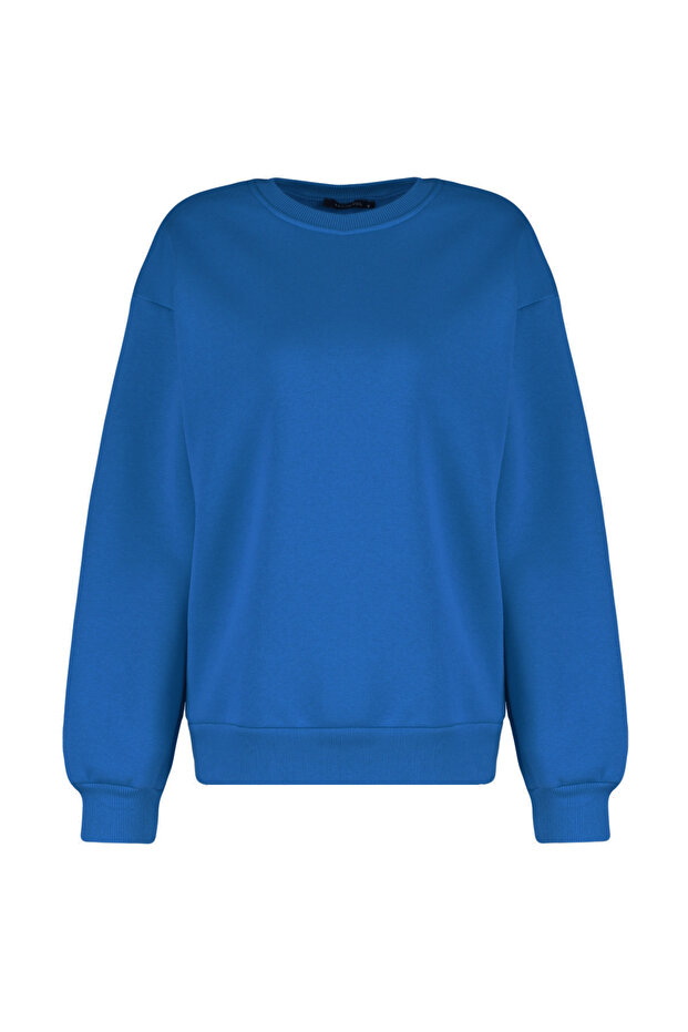 Saks Oversize/Rahat Kesim Basic Bisiklet Yaka Kalın/İçi polarlı Örme Sweatshirt TWOAW24SW00102 - 11