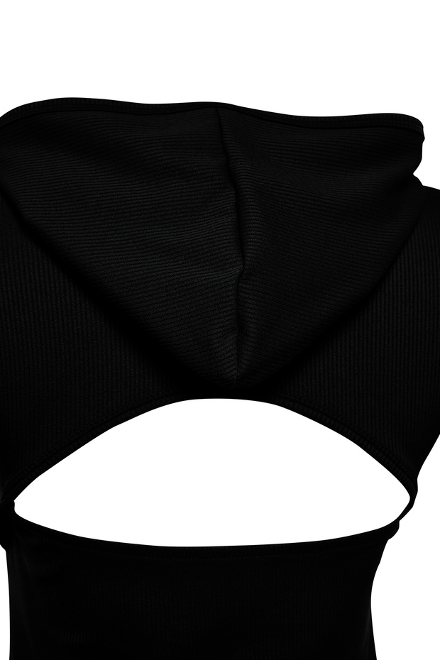 Siyah Fitilli Başparmak ve Sırtı Pencere/Cut Out Detaylı Örme Spor Üst/Bluz THMAW24BZ00004 - 7