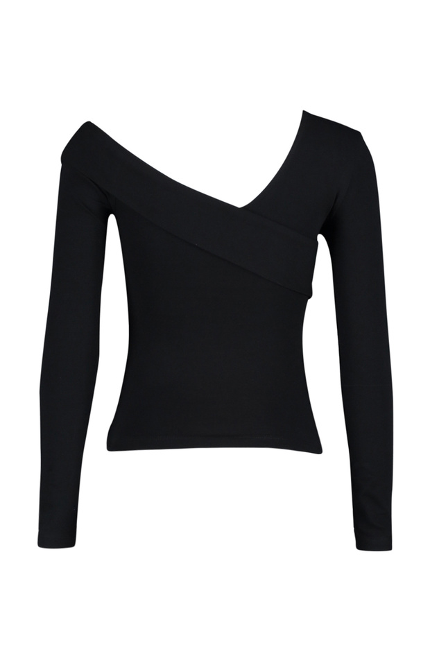 Siyah Pamuklu Esnek Volanlı Fitted/Vücuda Oturan Crop Örme Bluz TWOAW24BZ00161 - 9