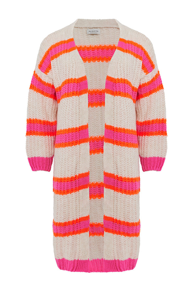 Damen Longstrickjacke Gestreift Bunte Kuschelige Strickjacke Hırka, Einheitsgröße PM02 - 2