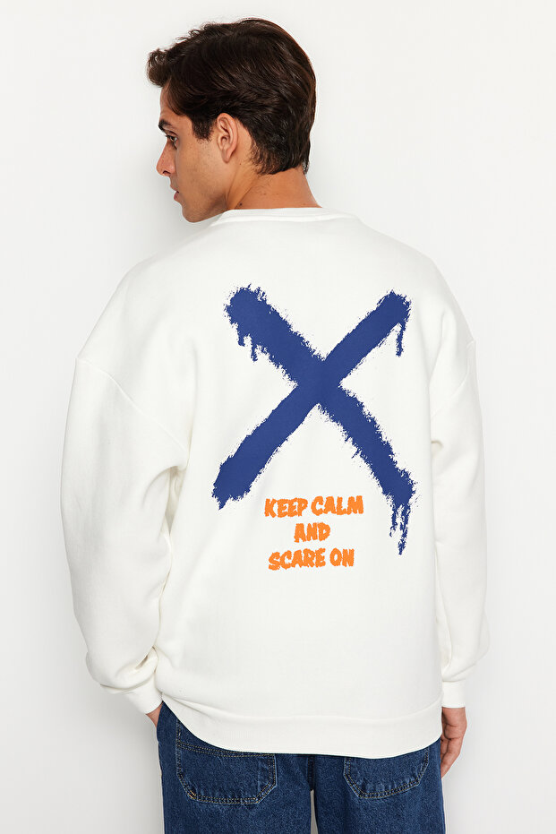 Ecru Oversized /Wide Cut Geometric Back Printed Sweatshirt Tmnaw24Sw00200