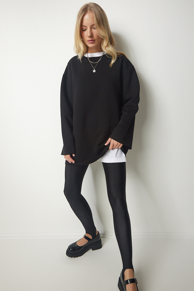 Women's Black Ribbed Oversize Knitted Sweatshirt NJ00131