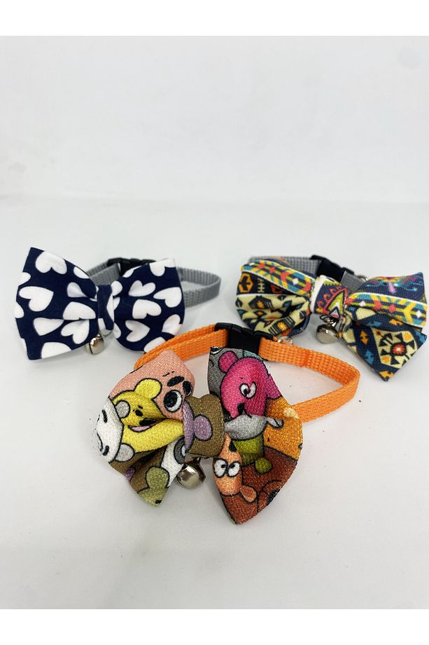 Papyonlu Kedi Tasması Üçlü Set Çınçınlı Ayarlanabilir - 1