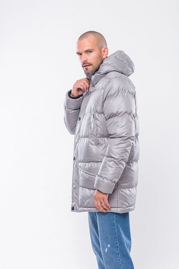 K236 Erkek Gri Kapşonlu Kaban - 4