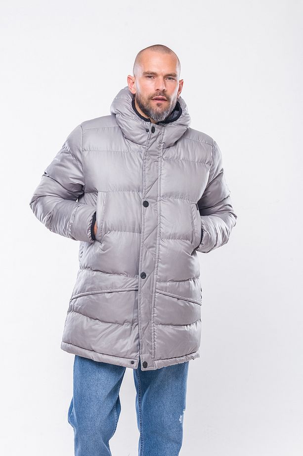 K236 Erkek Gri Kapşonlu Kaban - 3
