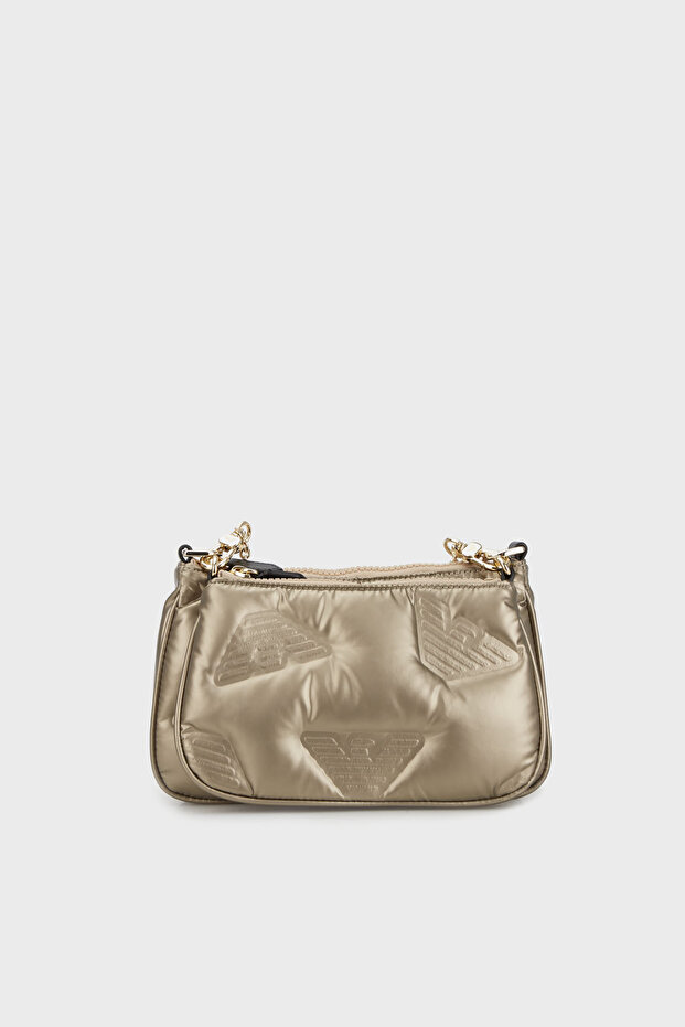 Removable Chain Logo Printed Patterned Double Zipper Compartment Bag BAG
