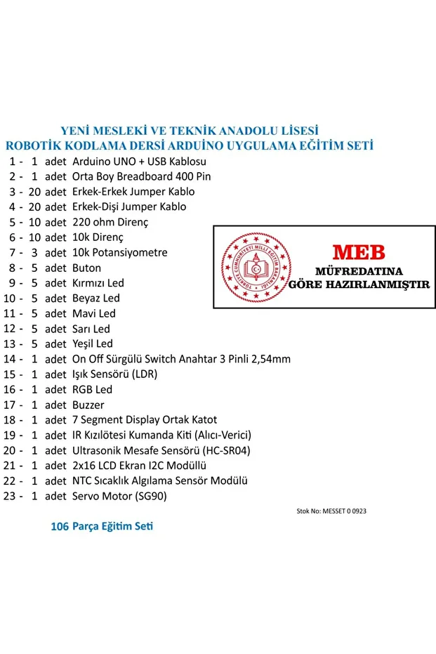 MESLEKİ LİSESİ ROBOTİK KODLAMA DERSİ ARDUİNO UYGULAMA EĞİTİM SETİ - 2