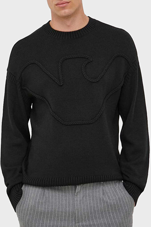 Wool Knit Logo Symbol Low Shoulder Crew Neck Regular Fit Sweater Men 6R1M