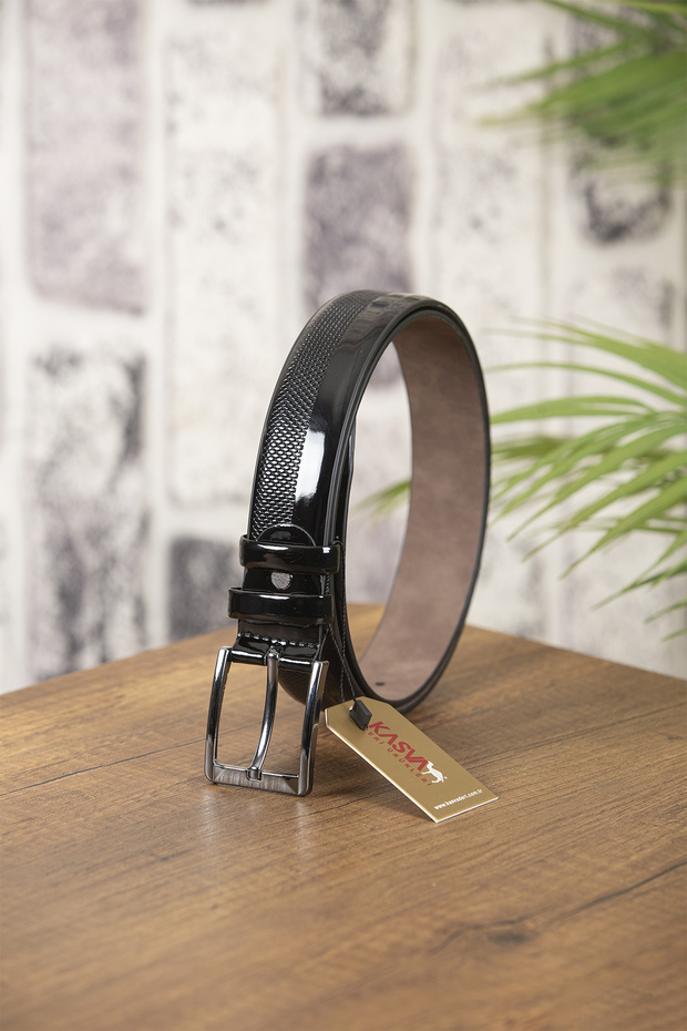 3.5 Cm Black Faux Patent Leather Belt