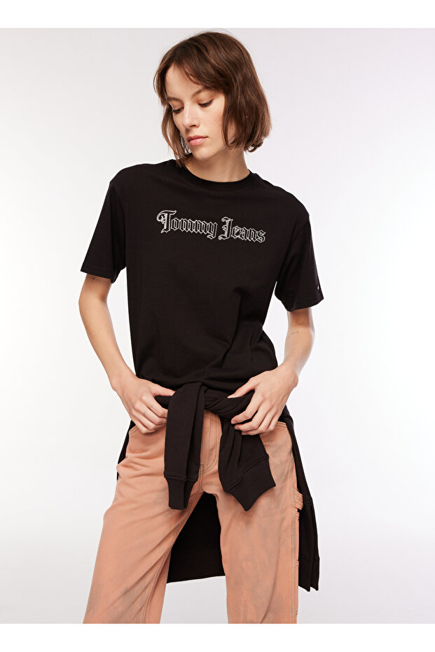 Black Crew Neck Printed Women's T-Shirt - DW0DW16452BDS