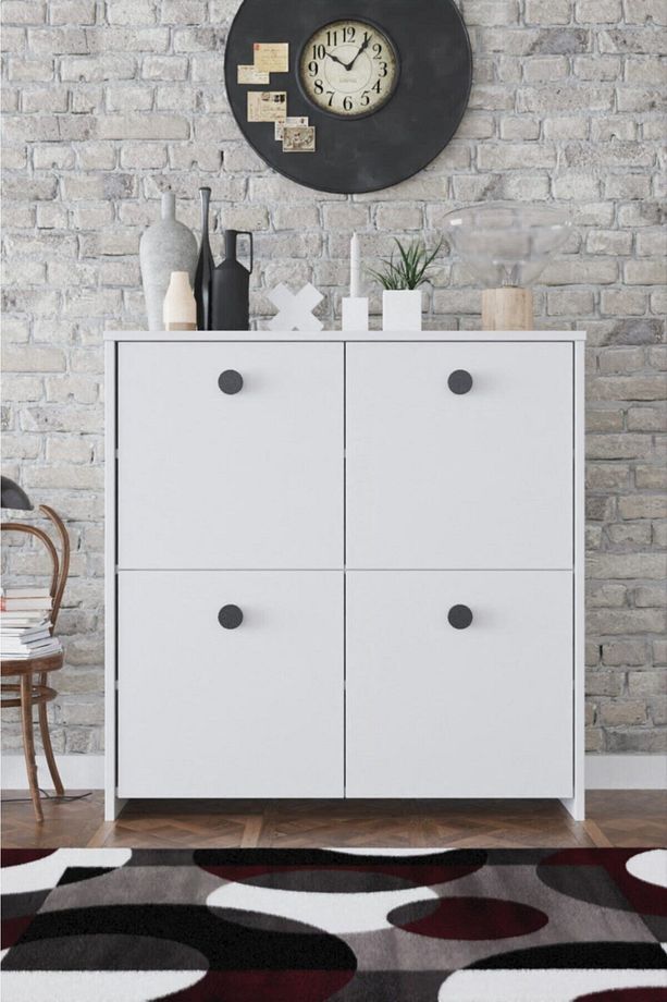4 Kapaklı 4 Raflı Modern Dekoratif Dolap- Beyaz - 2