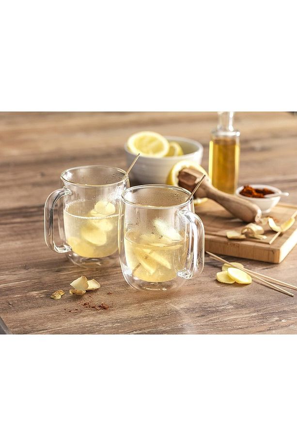 Çift Camlı Kulplu 2'li Kahve Bardağı Seti, 355 ml, Cam, Şeffaf Cam - 4