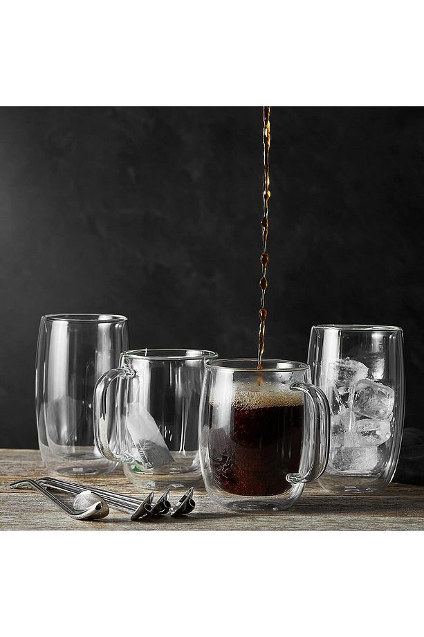 Çift Camlı Kulplu 2'li Kahve Bardağı Seti, 355 ml, Cam, Şeffaf Cam - 6