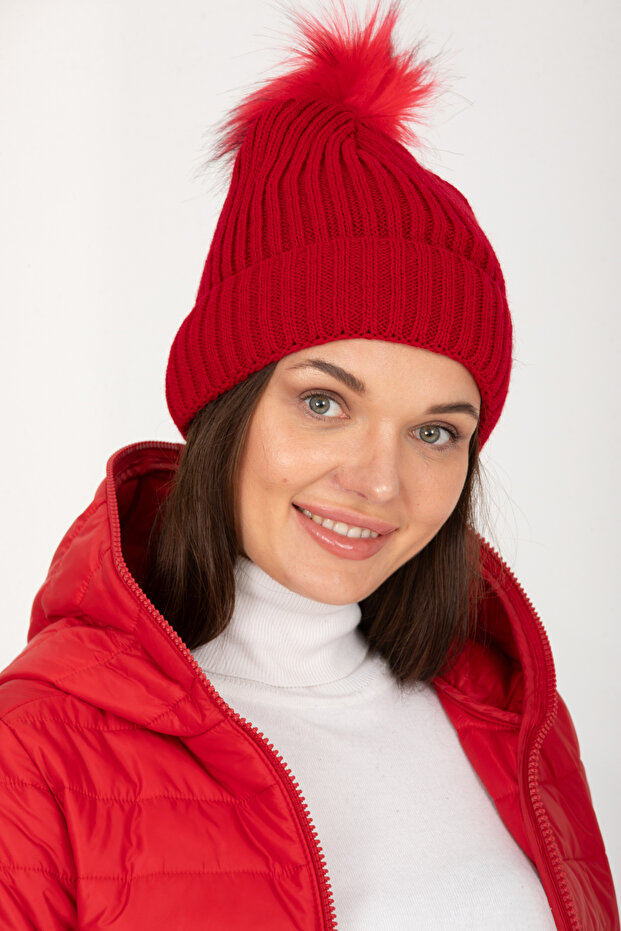 Red Women's Pompom Knitwear Beret