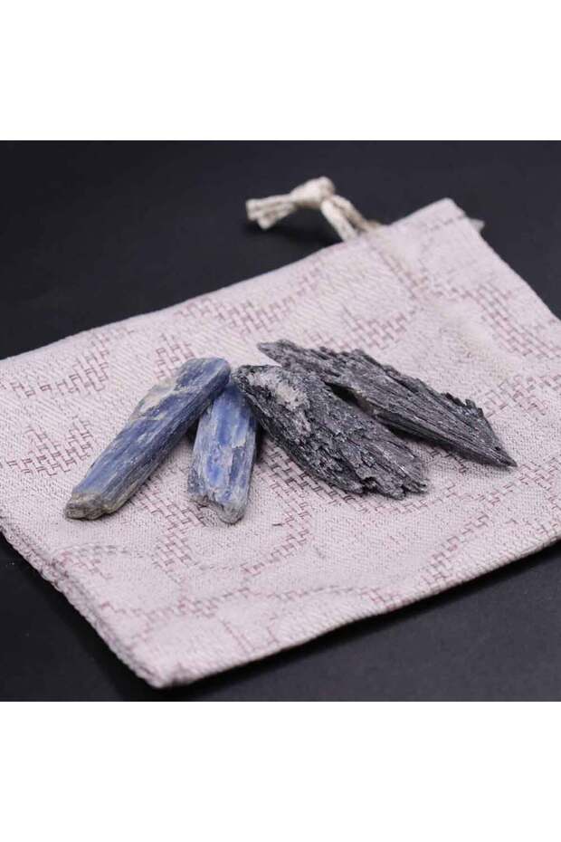 Siyah Kyanit Taşı-mavi Kyanit Taşı Işlenmemiş Parça Doğal Taş Ham Kütle 8-10gr 2'li Set - 3