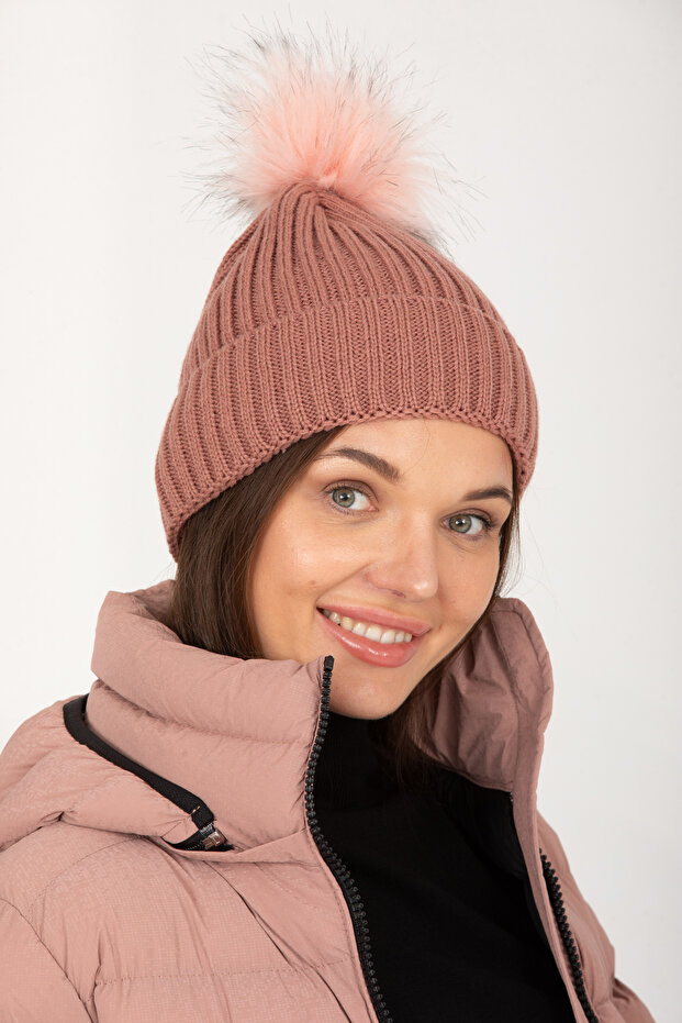 Dusty Rose Women's Pompom Knitwear Beret