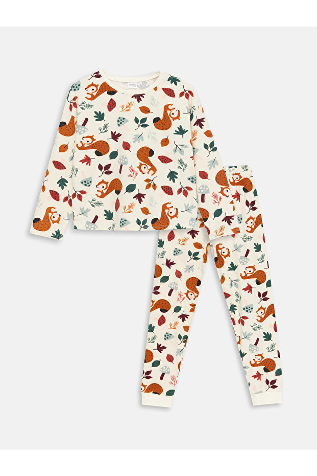 Crew Neck - Girl's Printed Long Sleeve Pajama Set