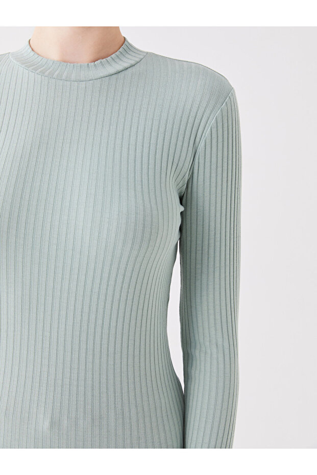 Half Turtleneck Self Patterned Long Sleeve Tunic - 4