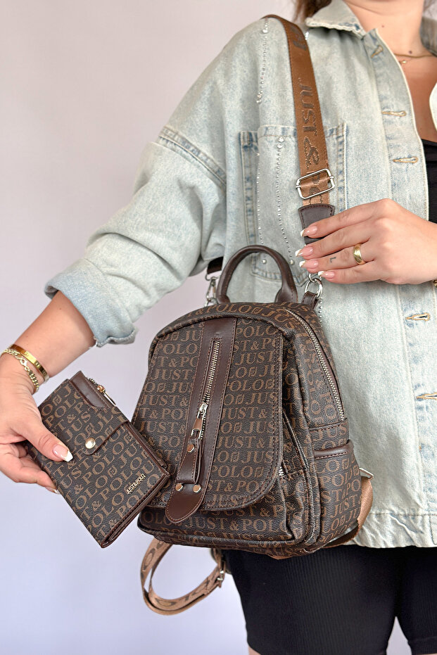 Medium Size Casual Crossbody and Backpack Women's Bag 2177 Coffee Combination