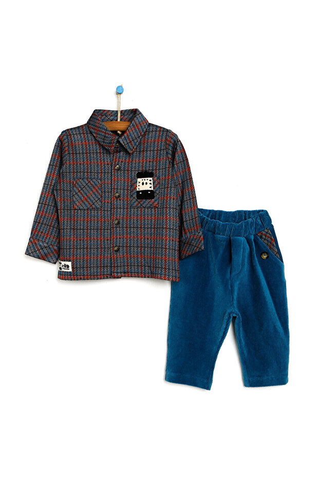 HelloBaby Winter Safari Baby Boy Shirt - Velvet Trousers