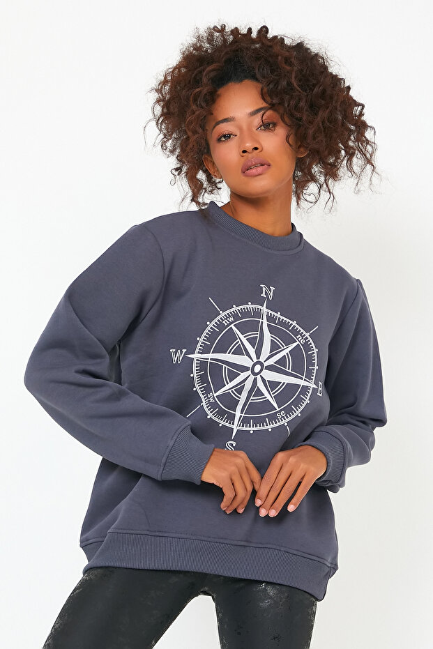 Store Women's Sweatshirt with Fleece Printed Oversize Outdoor Sweatshirt