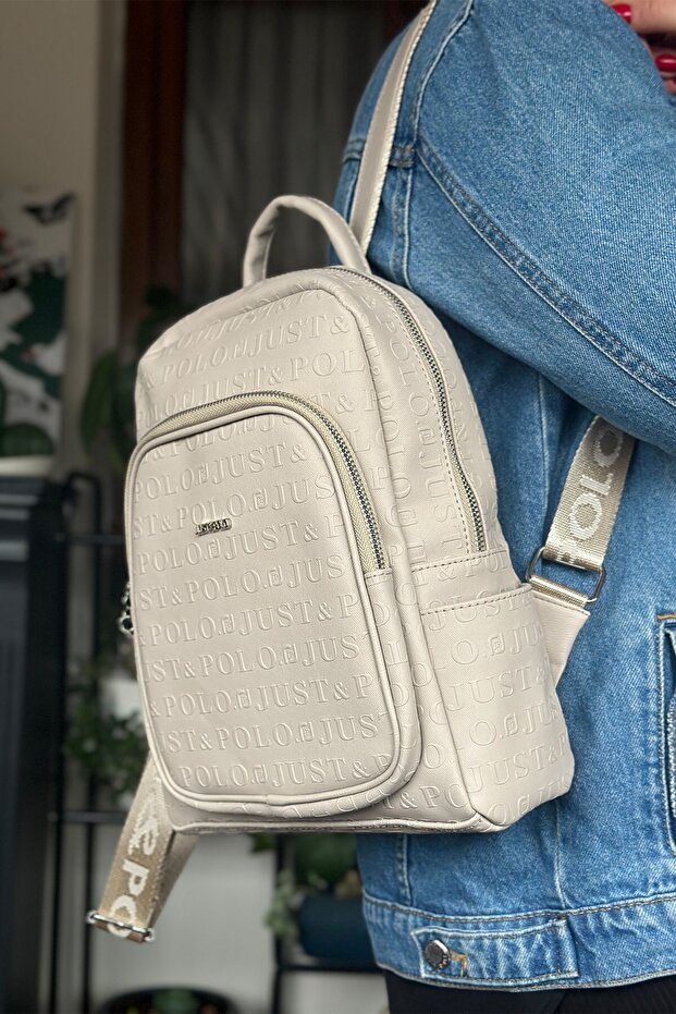 Stone Color Women's Multi-Compartment Adjustable Strap Backpack 4026-Gb