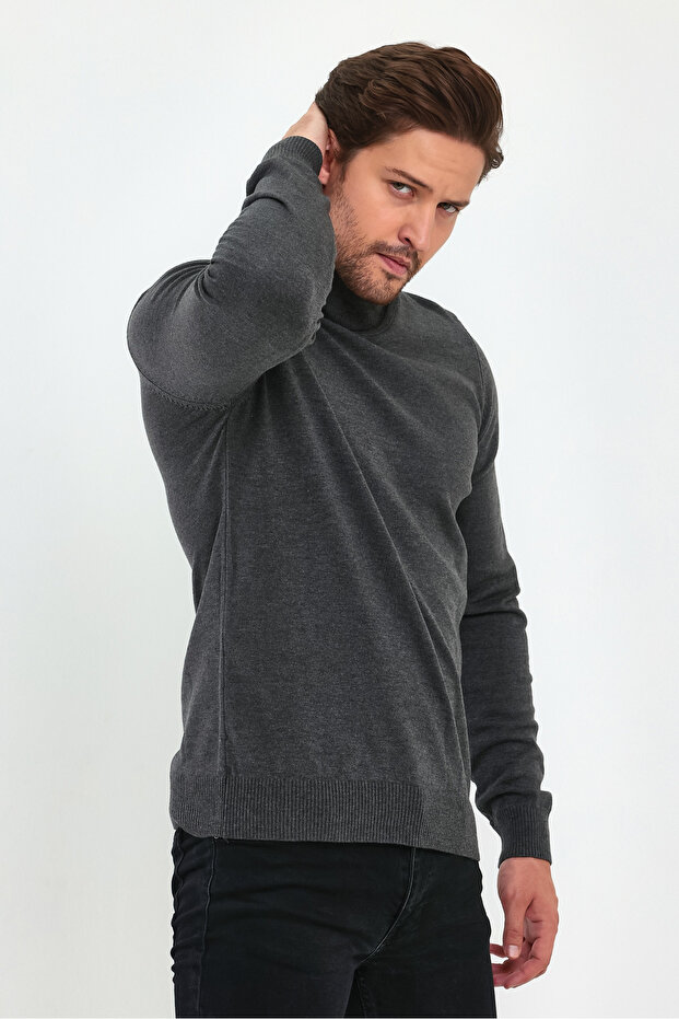Pánský antracitový rolák Basic pletený svetr - 6