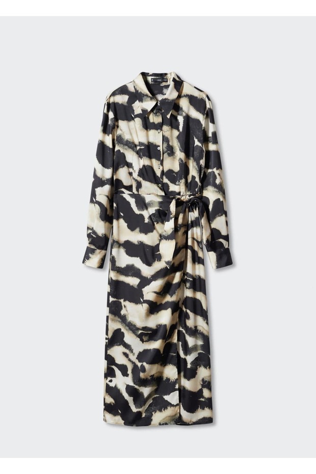 Desenli Saten Elbise - 3