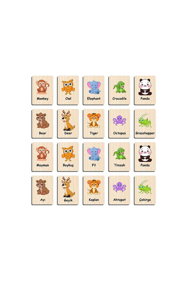 Ahşap Yapboz Zeka Kartları Eşleştirme Oyunu Hafıza Kartı Puzzle 5Li SET TÜRKÇE İNGİLİZCE eticset1005 - 4