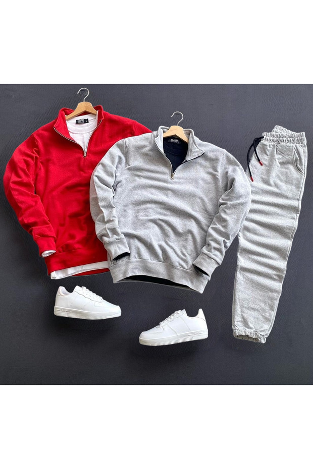 3-Piece Combination Half Zip Cotton Black Sweat-Cotton Black Sweatpants Set Bottom Top 3