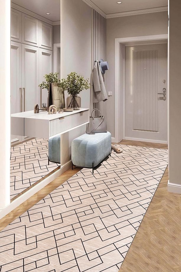 Yıkanabilir Kaymaz Taban Bej Salon Halısı Mutfak Halısı Yolluk - 1
