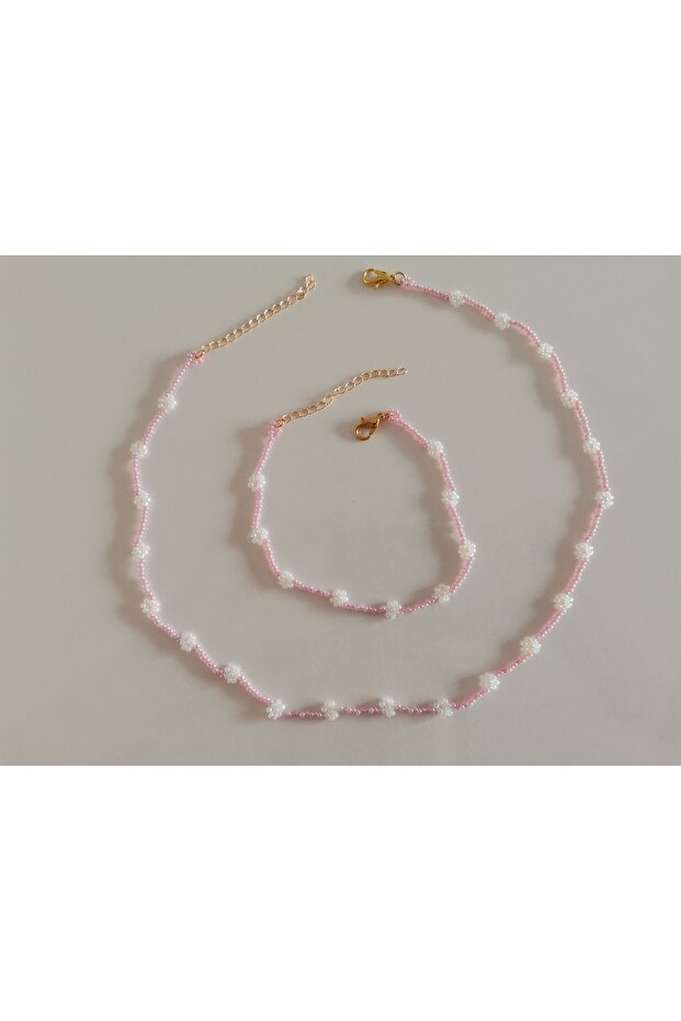 Sand Bead Daisy Necklace & Bracelet