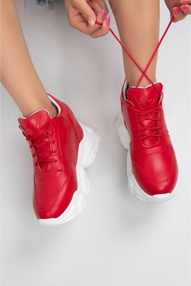 women's red wedge-heeled sneakers