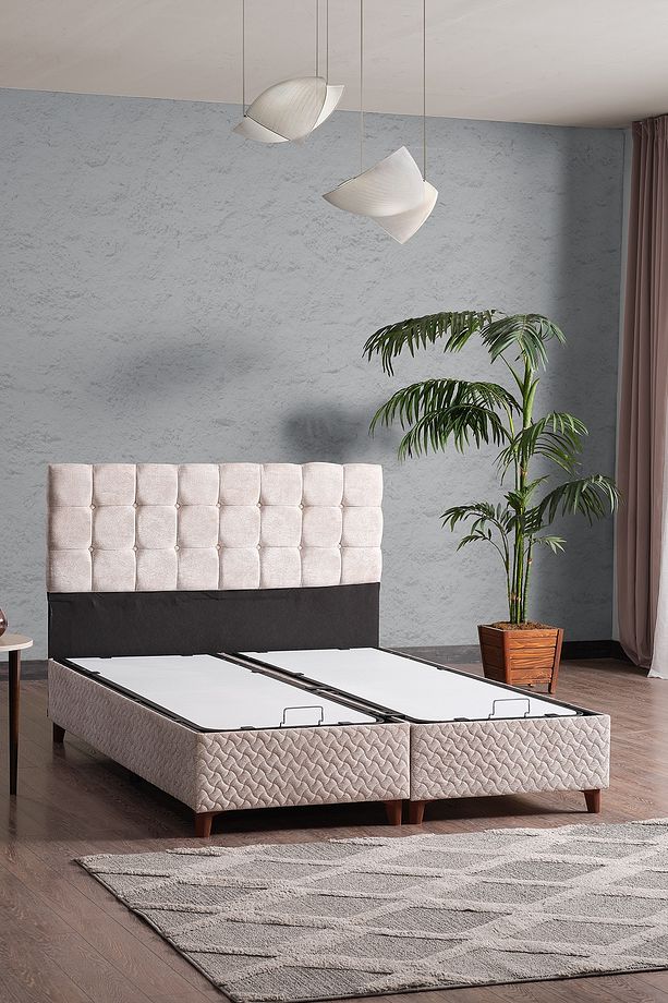Bengü Çift Kişilik Baza Başlık Set Krem 150*200 - 1