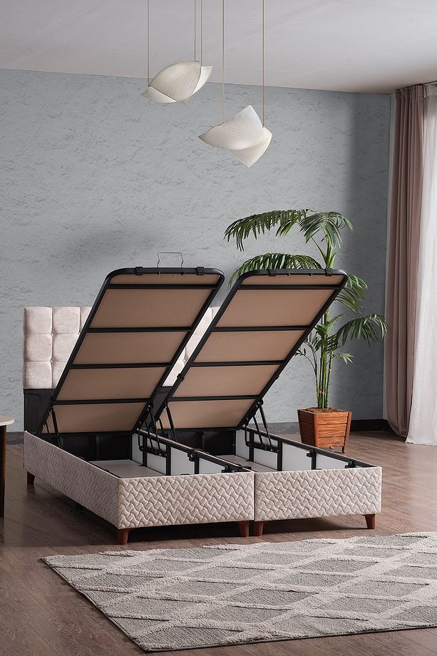 Bengü Çift Kişilik Baza Başlık Set Krem 150*200 - 2