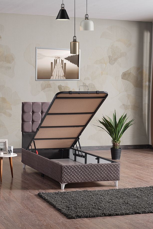 Bengü Tek Kişilik Baza Başlık Set Gri 90*190 - 2