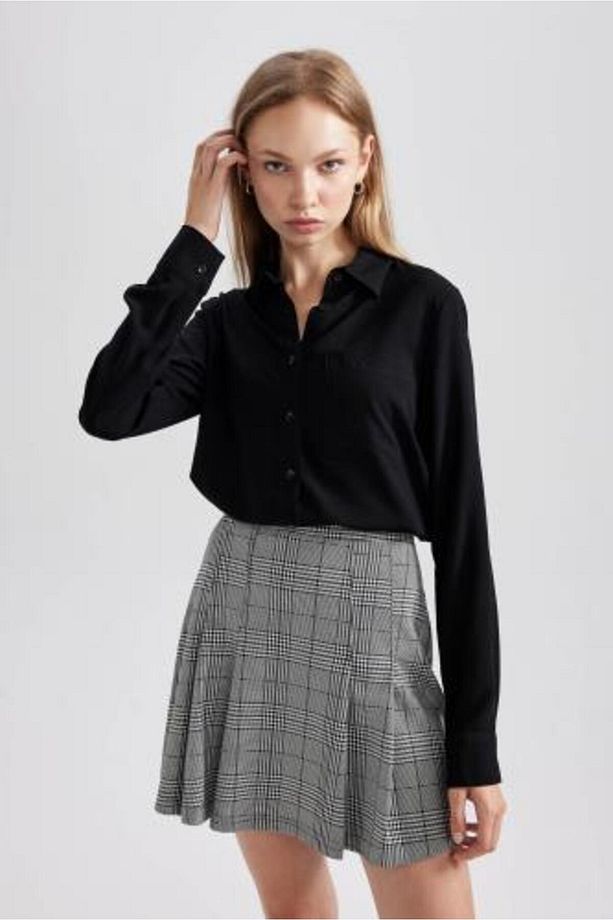 Regular Fit Basic Düz Düğmeli Uzun Kollu Gömlek N2518az23au - 1
